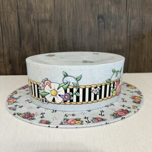 Vintage 90s Mary Engelbreit Hat Box Blue Floral Michel & Co Storage Keepsake